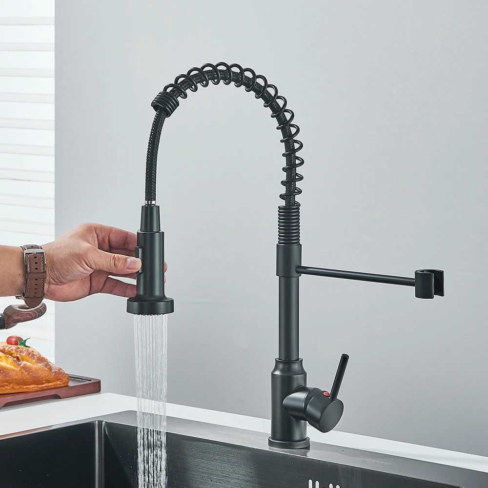 Matte black kitchen sink faucet single handle spring hot and cold faucet deck installation bathroom Chre kitchen crane Y250407