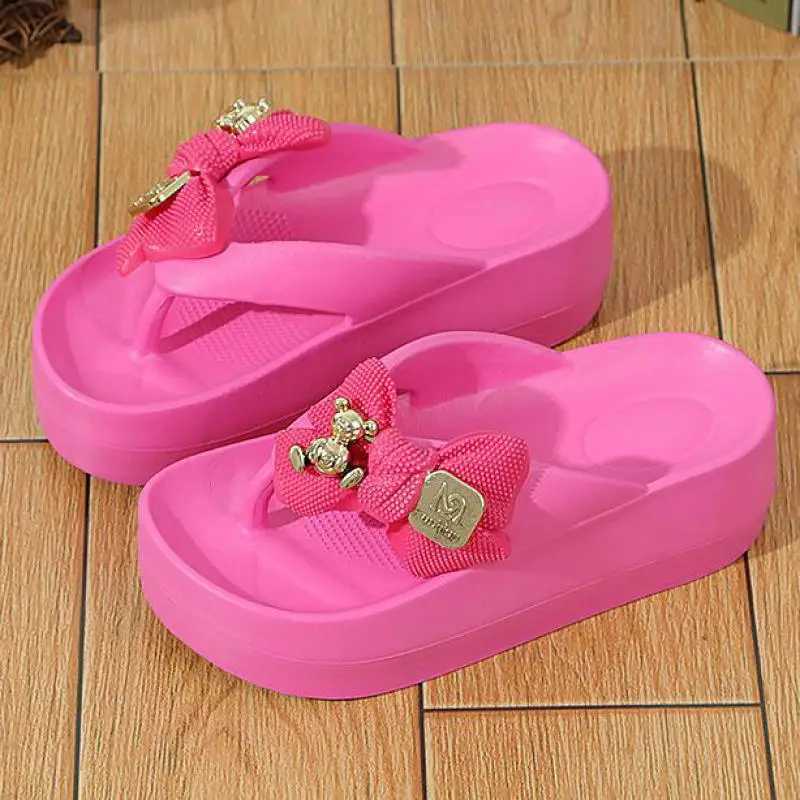 Pink platform slider for women Eva thick bottom slider with bow flap summer home flap for women N-Slip beachXJ250407