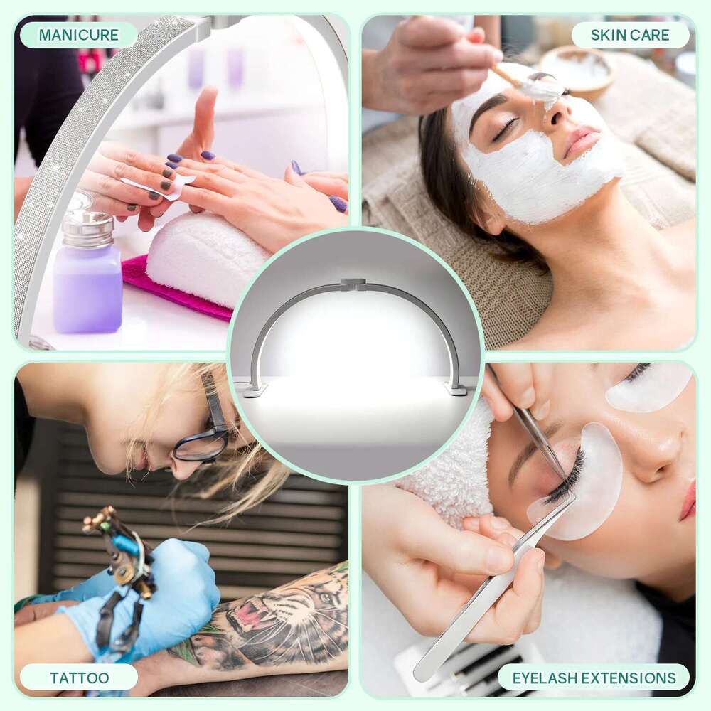 Upgraded Phone Holder Foldable Half Moon Light for Desk, Nail Table Lamp with Stepless Dimming