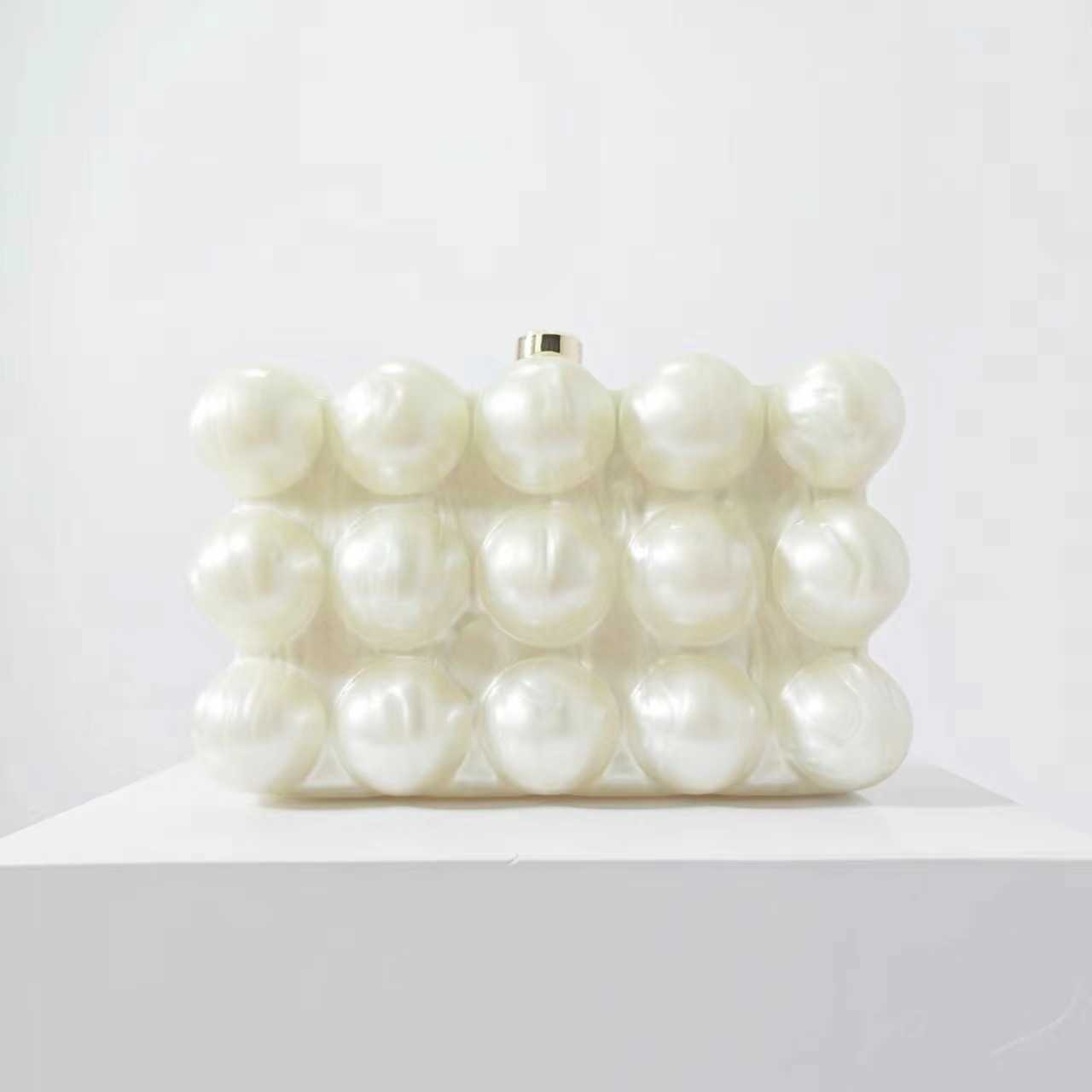 French Wave Pearl Eggshell Acrylic Fashion Crossbody One Shoulder Acrylic Dinner Bag