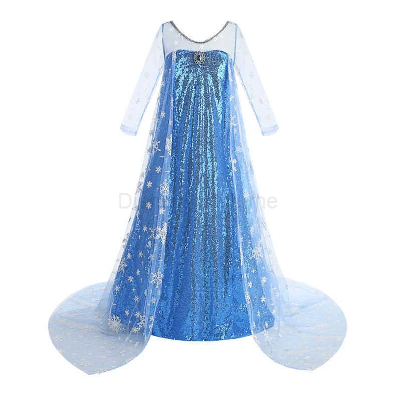 Disney New sequined blue Elsa party dress girl role-playing princess costume toddler birthday carnival costume accessories X250408