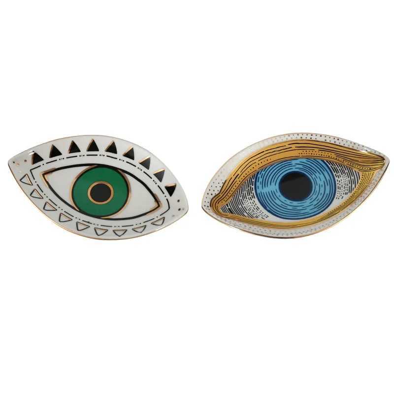 Ceramic Evil Eye Tray Eye shaped Jewelry Storage Disk Kitchen Candy Plate Abstract Eye Statue Digital Living Room Decoration Gift X250408