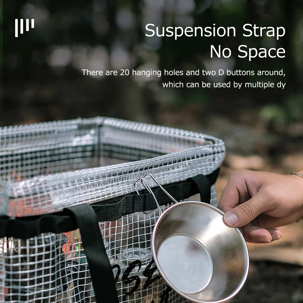 Outdoor Camping Folding Storage Box PVC Mesh Tool Bag Fishing Tackle Tote Multitool Picnic Drink Lunch 250320