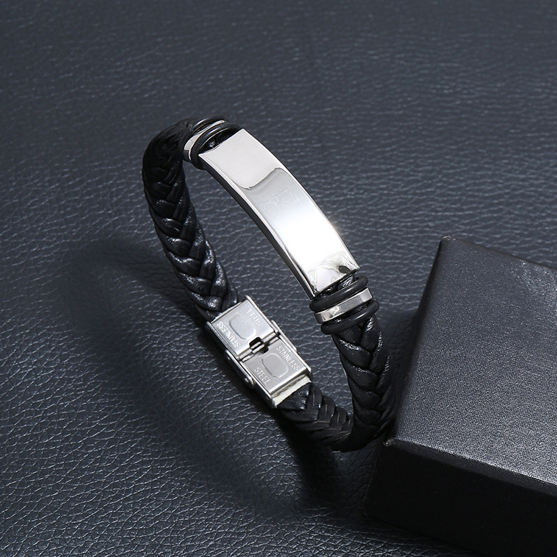 Titanium steel leather woven men's bracelet with smooth surface that successful men must possess