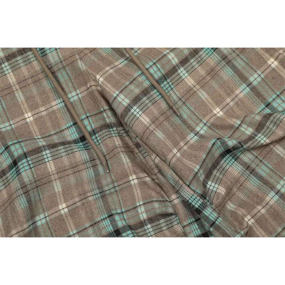 Pleated Plaid Cargo Pants Mens Pocket Hip Hop Streetwear Drawstring Elastic Waist Wide Leg Trousers Men