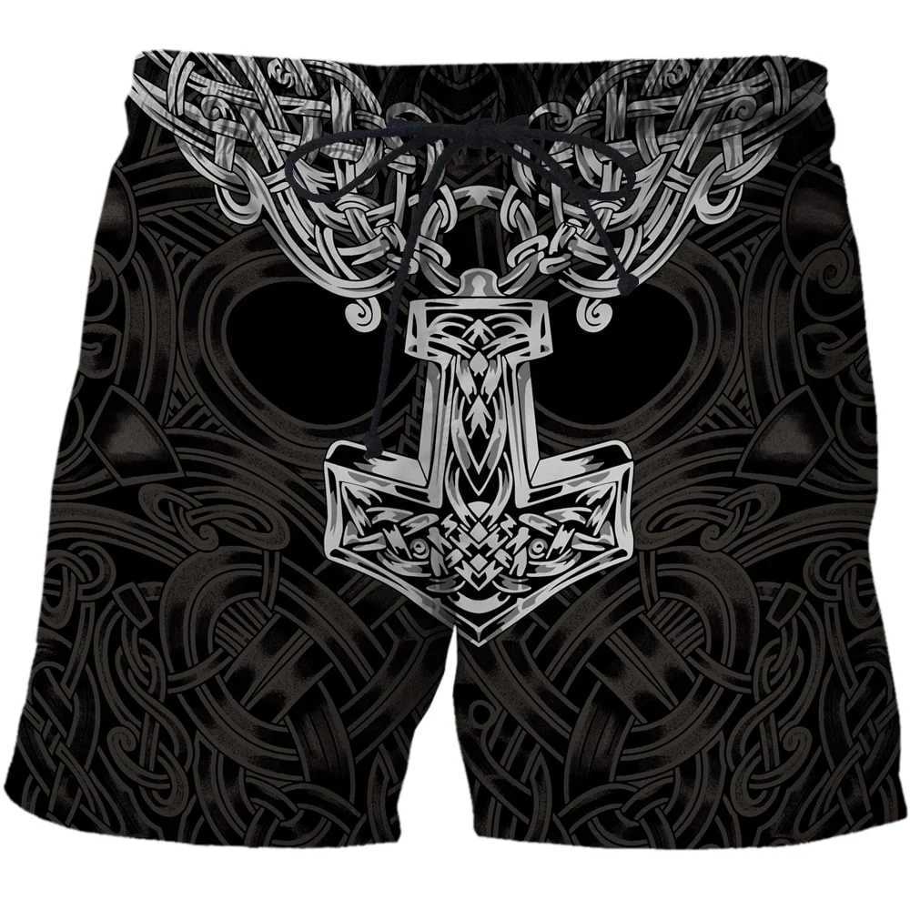 Viking Mythology Valhalla Totem 3D Printed Beach Shorts Graphic Mens Casual Sports Shorts Summer Surfing Shorts Comfortable ShortsXJ250407