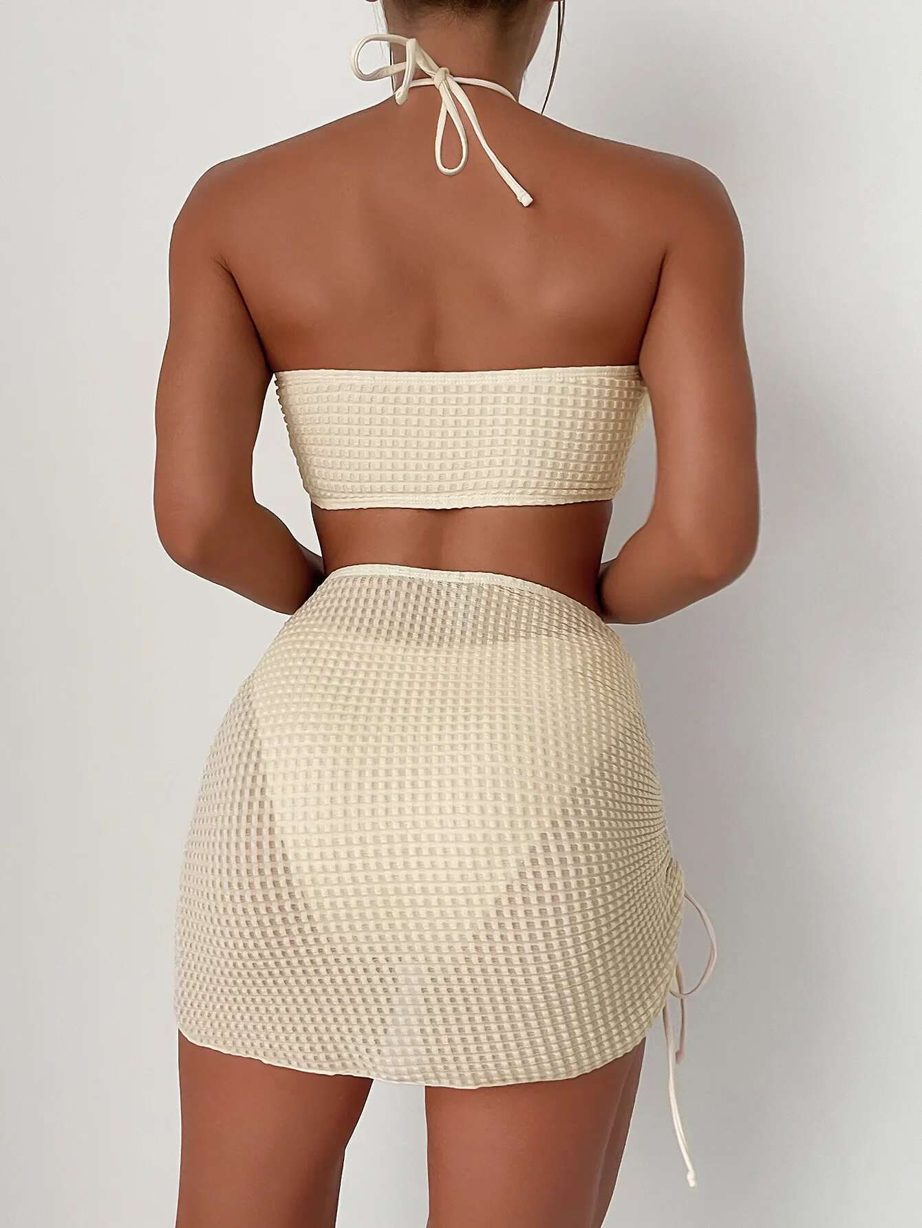 Dongdumaoyi Piece Bikini Set Women White Black Halter Cross Push Up Pleate Skirt Swimsuit Beach Solid Bathing Suit Lace Swimwear