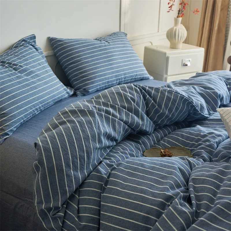 Luxury 100% pure cotton striped 3-piece down duvet cover set (1-piece set+2-piece set) yarn dyed soft bedding multiple sizes X250408