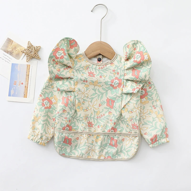 Baby Feeding Bibs Angel Wings Kids Waterproof Long Sleeve Art Smock Baby Stuff Anti-dirty Dinning Apron with Pocket for born 250408