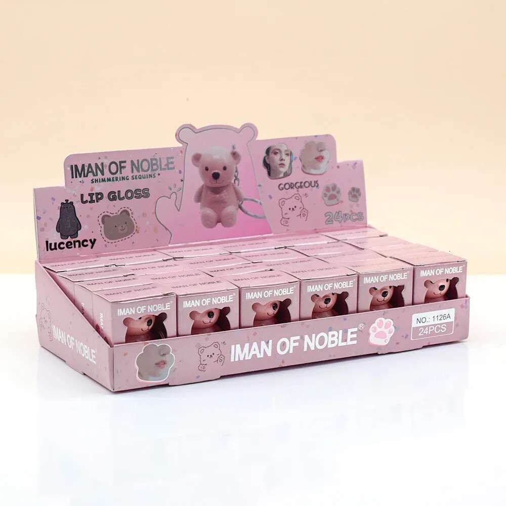 24Pcs Cute Bear Gloss 6 Colors Set Woman Longlasting Nonstick Lip Tints Lips Makeup Bulk Wholesale