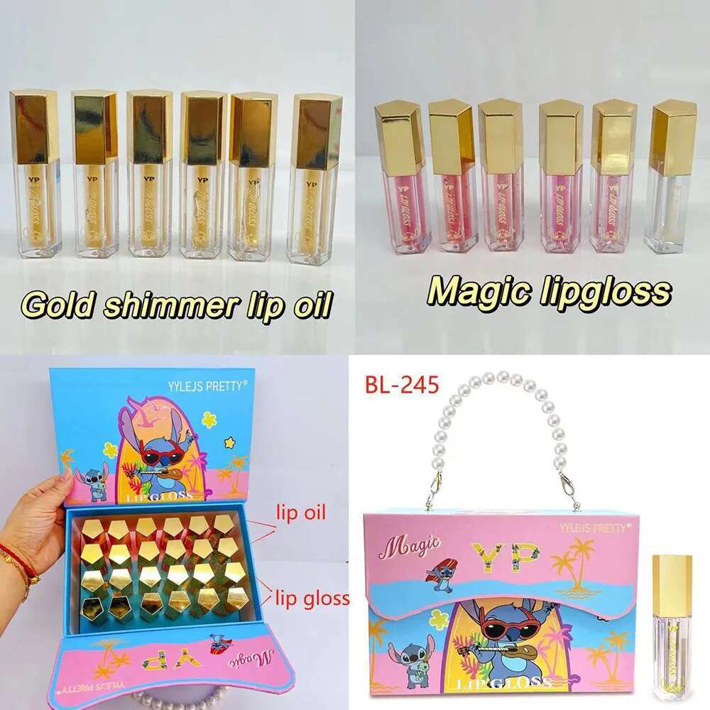 24Pcs Cute Cartoon Shimmer Gloss Set 6 Colors Gift Box Magic Color Changing Lip Oil Lips Cosmestic