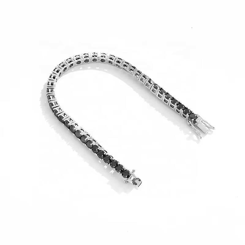 Hip Hop Women Men White Gold Plated Halo925 Sterling Silver 2mm 3mm 4mm 5mm 65mm Black Diamond Moissanite Tennis Bracelet