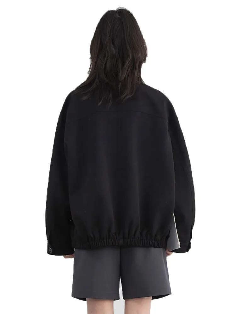 CHIC VEN Streetwear Womens Jacket Casual Solid Black Loose Coat Single Chest Short Spring Autumn 250407