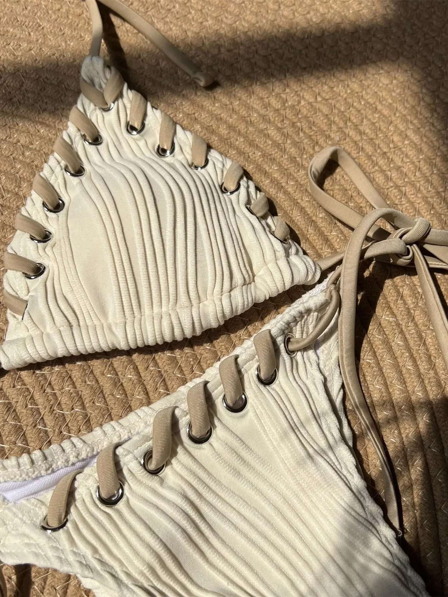 Dongdumaoyi Sexy Micro Bikini Women Beige Brown Pink Weave Bandage Cross Crochet Swimsuit Brazilian Beach Bathing Suit Thong Swimwear