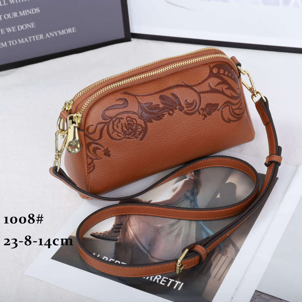 2023 New Emed Square Cowhide Handbag Crossbody Small Bag Multiple Compartments Straight Hair