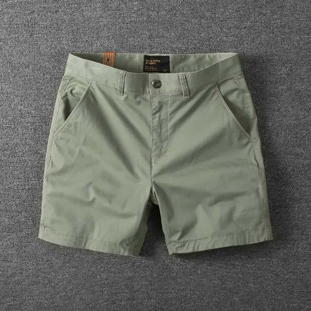 Mens casual cotton shorts summer solid color slim fit loose fit one-third long pants workwearXJ250407