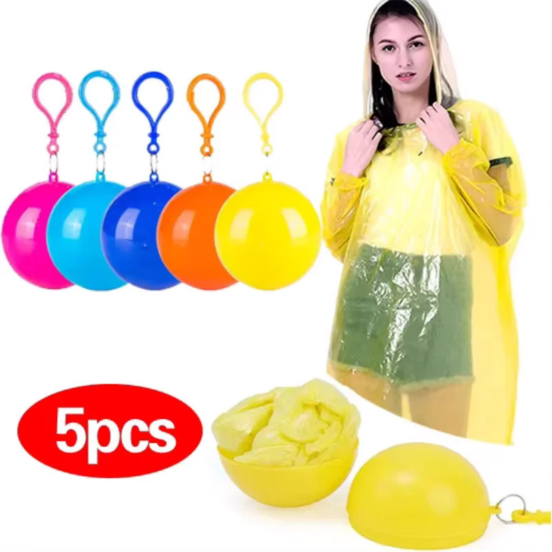 Portable Raincoat Ball Disposable Adult Waterproof Colored Keyring with Hook Outdoor Emergency 250408