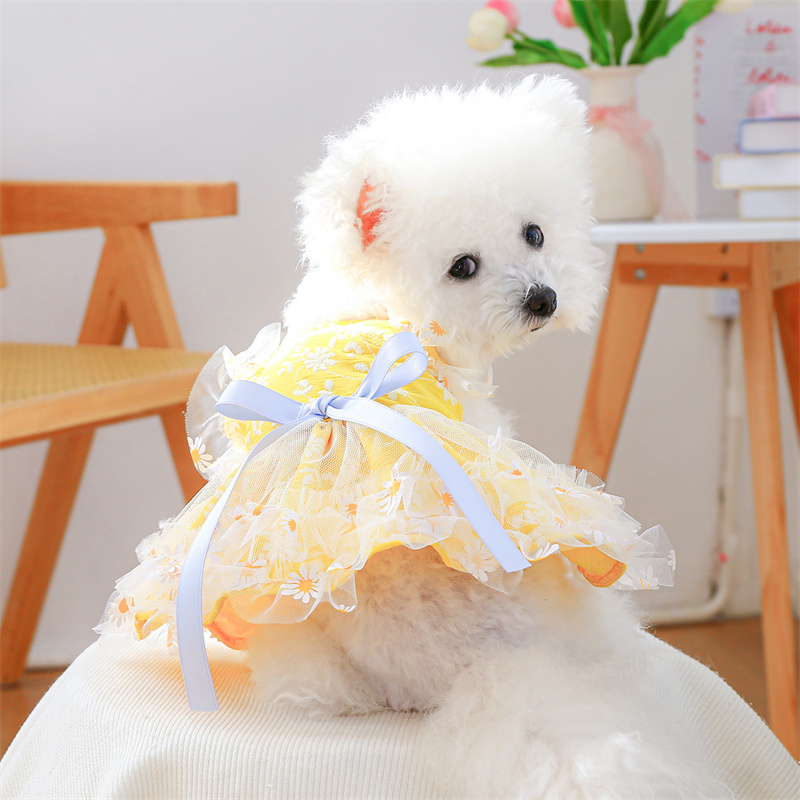 Pet Clothes Dog Daisy Slip Dress Princess Dress Cake Layered Puff Skirt For Spring And Summer