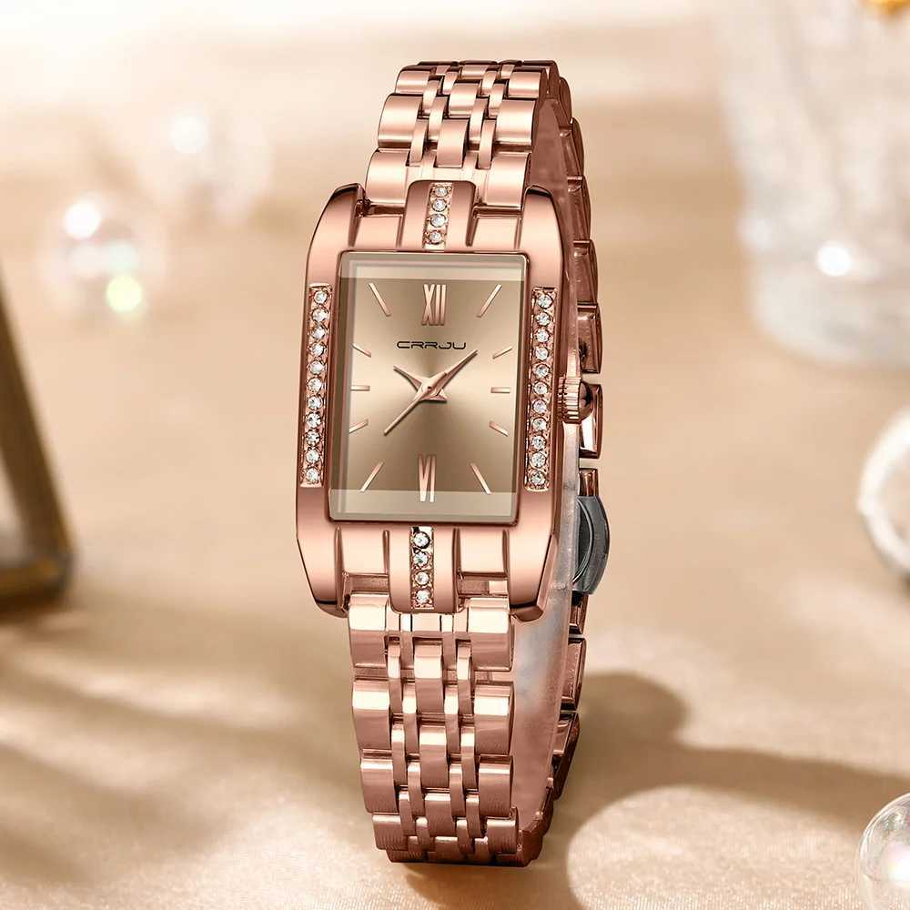 CRRJU brand rectangular ultra-thin Nordic simple style Japanese quartz sports fashion stainless steel bracelet strap womens watchT250408