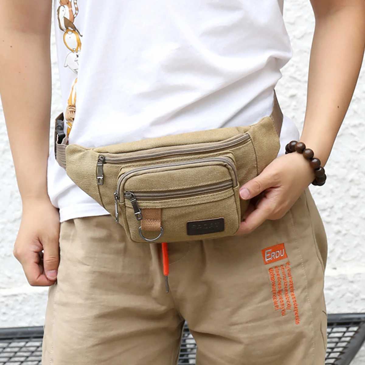 Thick canvas waist bag outdoor leisure sports cross chest bag mens portable mobile phone replacement bag multifunctional LJX Z250407