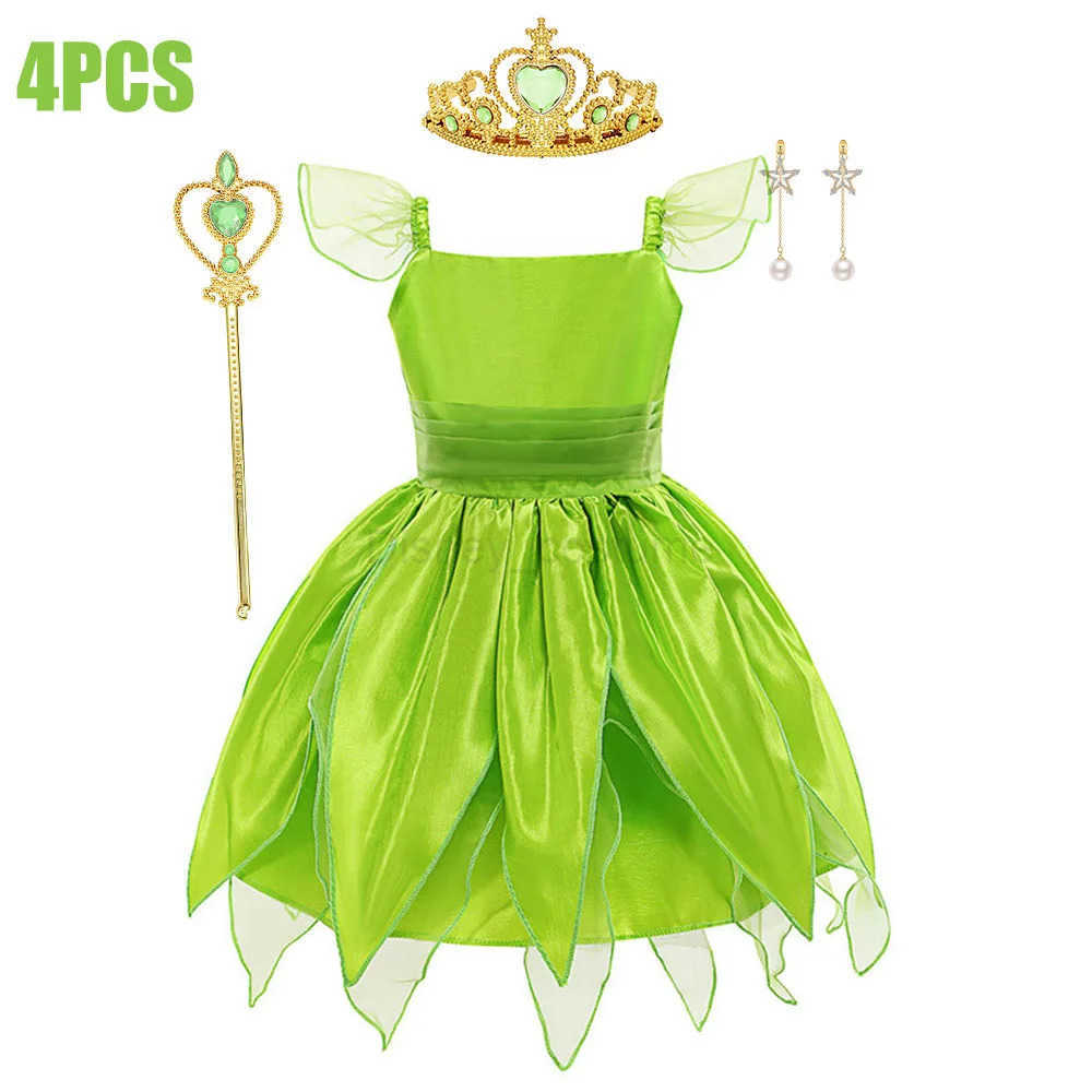 Disney Kids Girl Cosplay Bell Costume Halloween Role Playing Green Dress Fancy Fairy Princess Cosplay Birthday Party Dresses Knee Lengt X250408