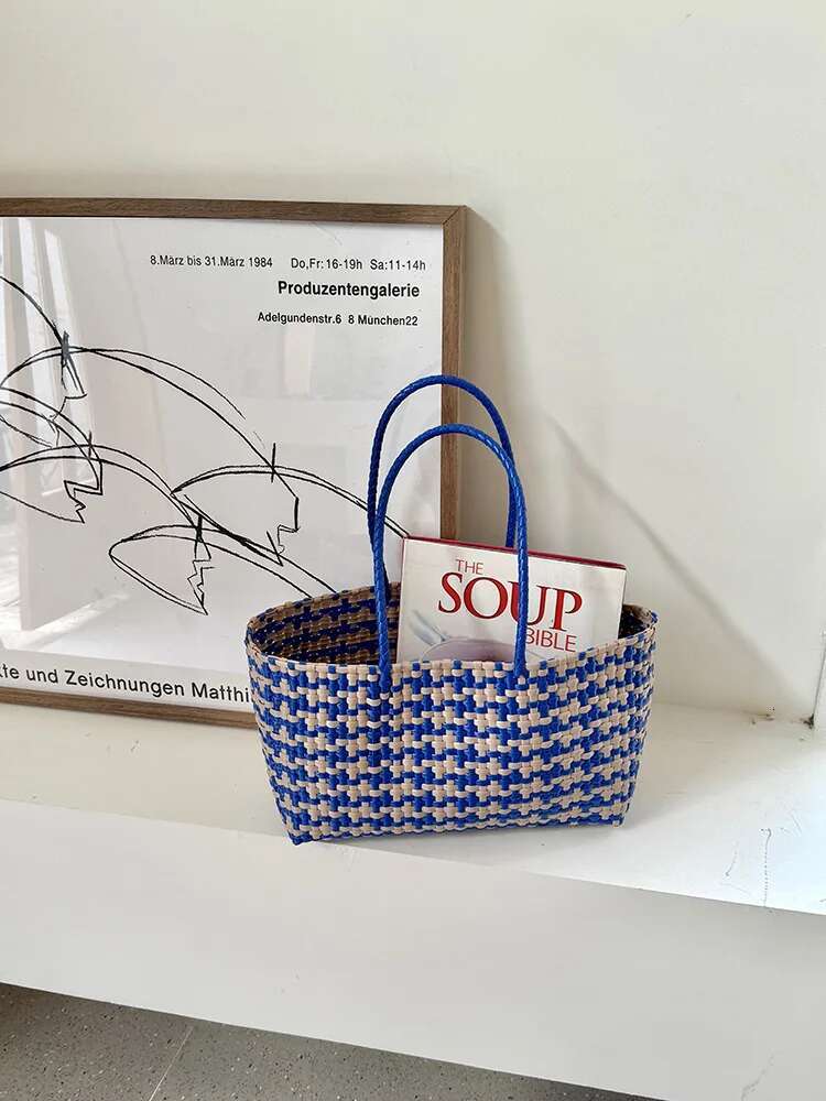 Free Shipping New Outdoor Women's Designer Bag Beach Vacation Woven Beach Bag Tote Bag Tote Bag Large Capacity Shoulder Bag Grid Vegetable Basket