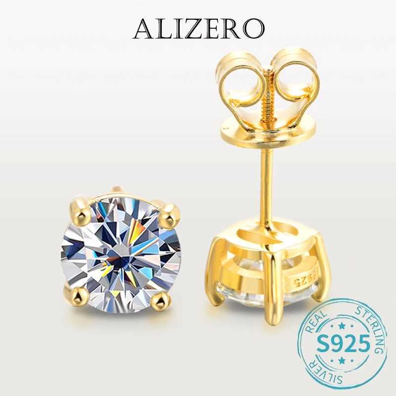 ALIZERO D Color Moissanite Stud Earrings 925 Sterling Silver 18K Gold Plated Lab Grown Diamond Screw Ear Studs For Women JewelryC250407