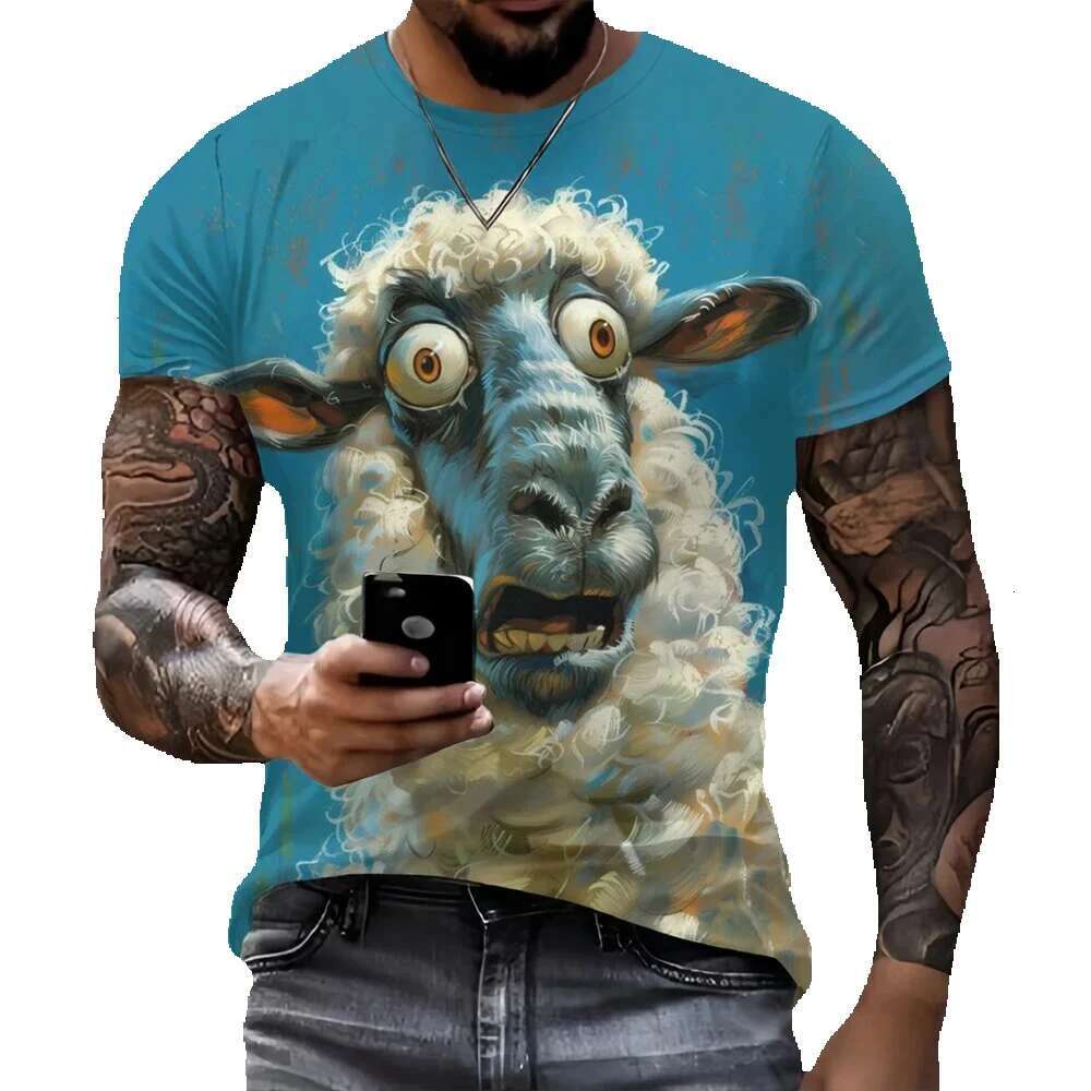 New interesting 3D goat print men's street fashion hip-hop clothing casual round neck short sleeved T-shirt fashionable summer top loose