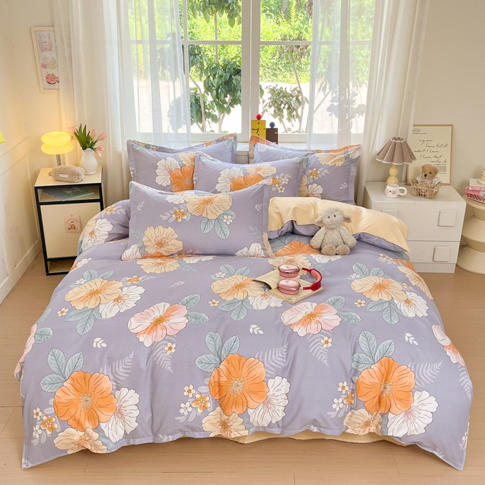 New style thickened pure brushed four-piece set, fresh style, fully washable cotton bed sheet and quilt cover, dormitory three-piece set