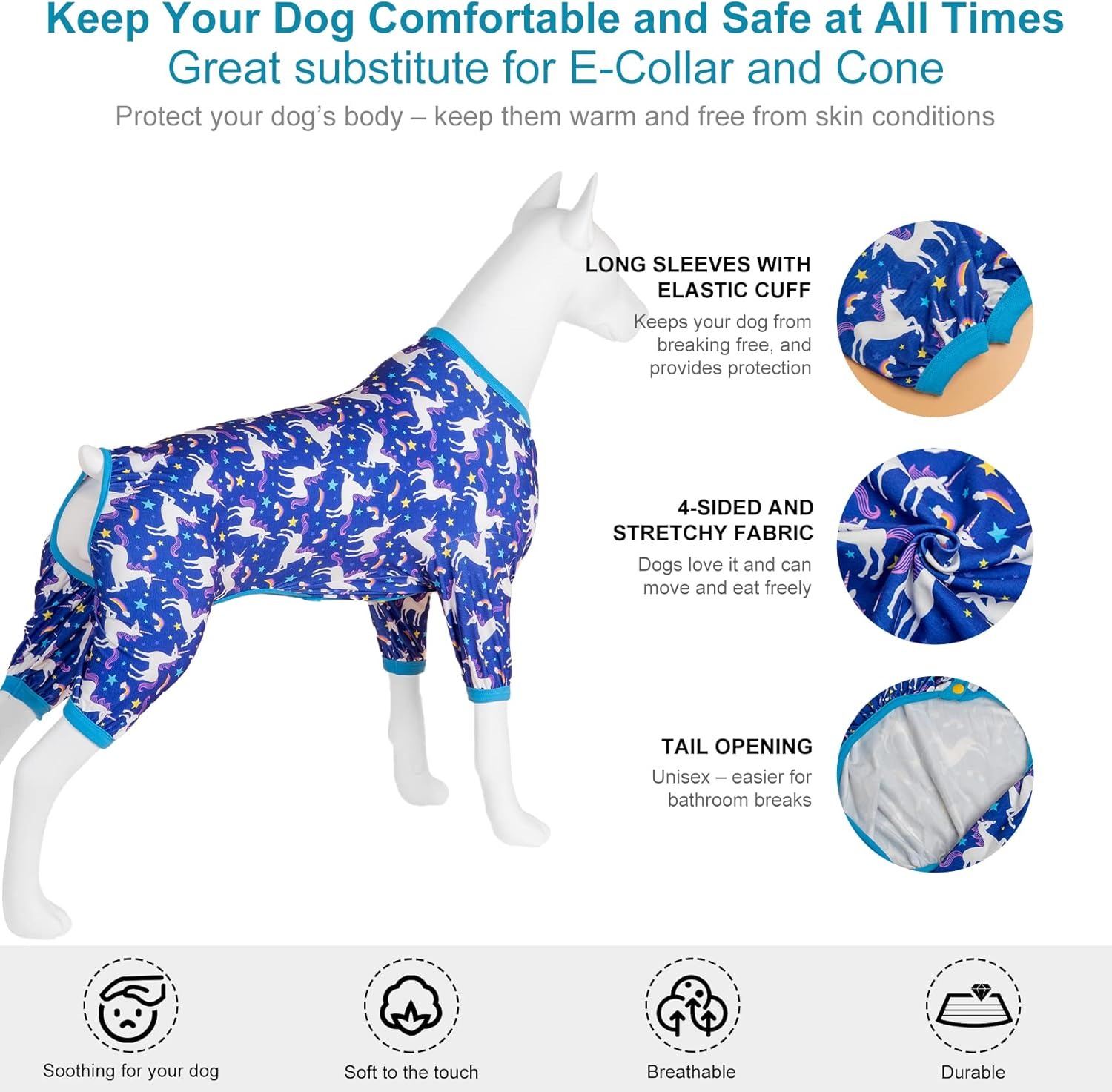 LovinPet Pitbull Dog Shirts Anti Licking Pet Anxiety Calming Onesies Lightweight Stretchy Fabric Chasing Dreams Horse Print Large Breed Dog Clothes Bl