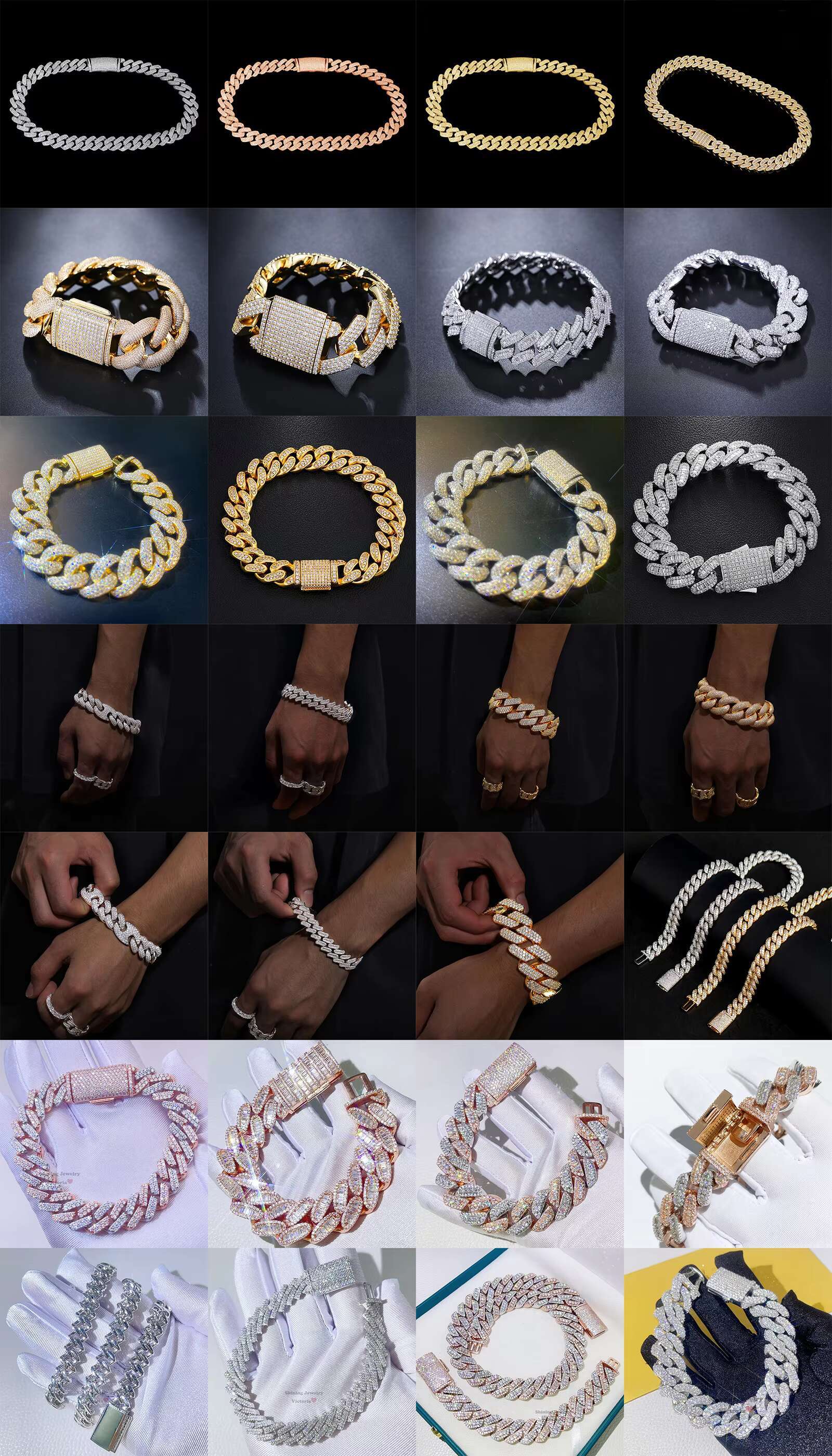 18mm 18 Inches VVS Moissanite Cuban Link Necklace Two-Tone Bling Diamond Curb with Circular Arc Hip Hop Style