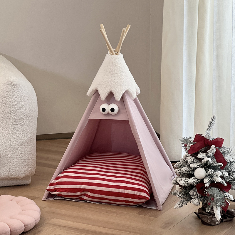 4-Season Tent Cat Bed for All Weather - Semi-Enclosed Winter Dog/Cat House, Removable Washable Xmas Pet Bedding, Universal Cozy Indoor Outdoor Pet Sup