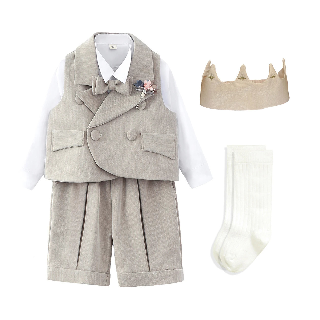 Little boy tailcoat set hat wedding party born baby gentleman bow boy 6-piece set 6-month-old 3-year-old boutique dress 250408