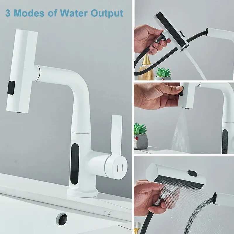 Temperature digital display basin faucet used for bathroom Pl waterfall flow 3-way spray hot cold sink mixer washing faucet Y250407