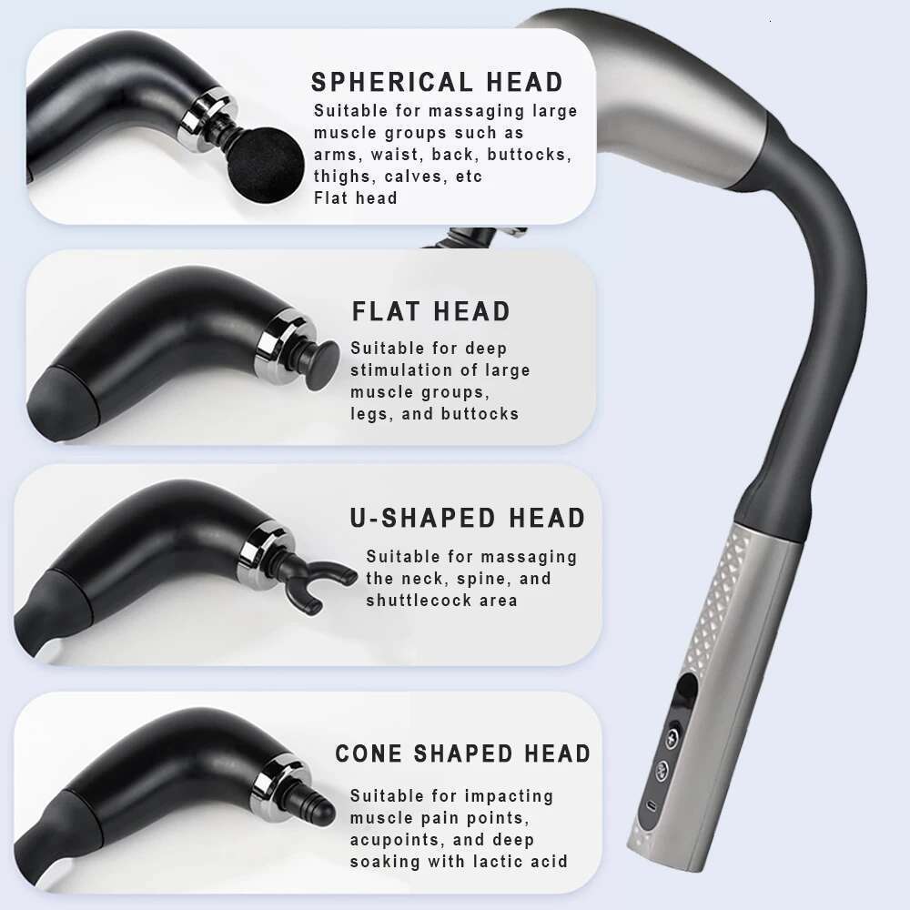 Fascia Gun with Extended Handle Elbow for Self-assist of the Upper Lower Back Muscle Relaxation and Massage Done