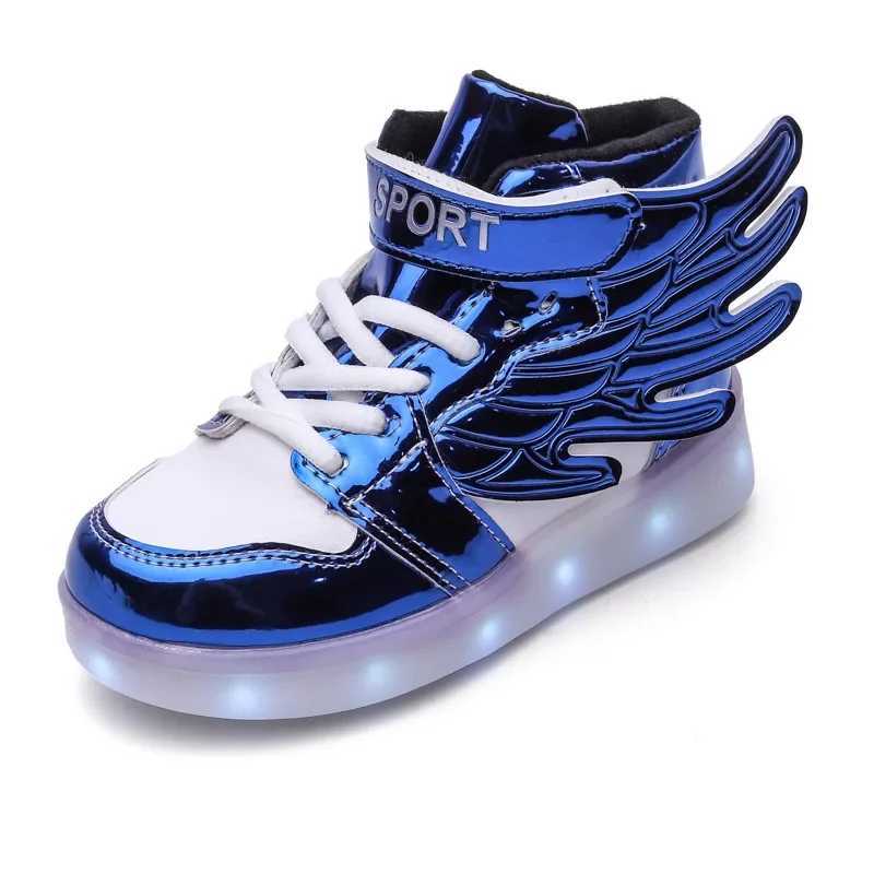USB charging luminous shoes childrens sports shoes LED flashing wings casual board shoes sports walking coach boys and girls luminous shoes W250407