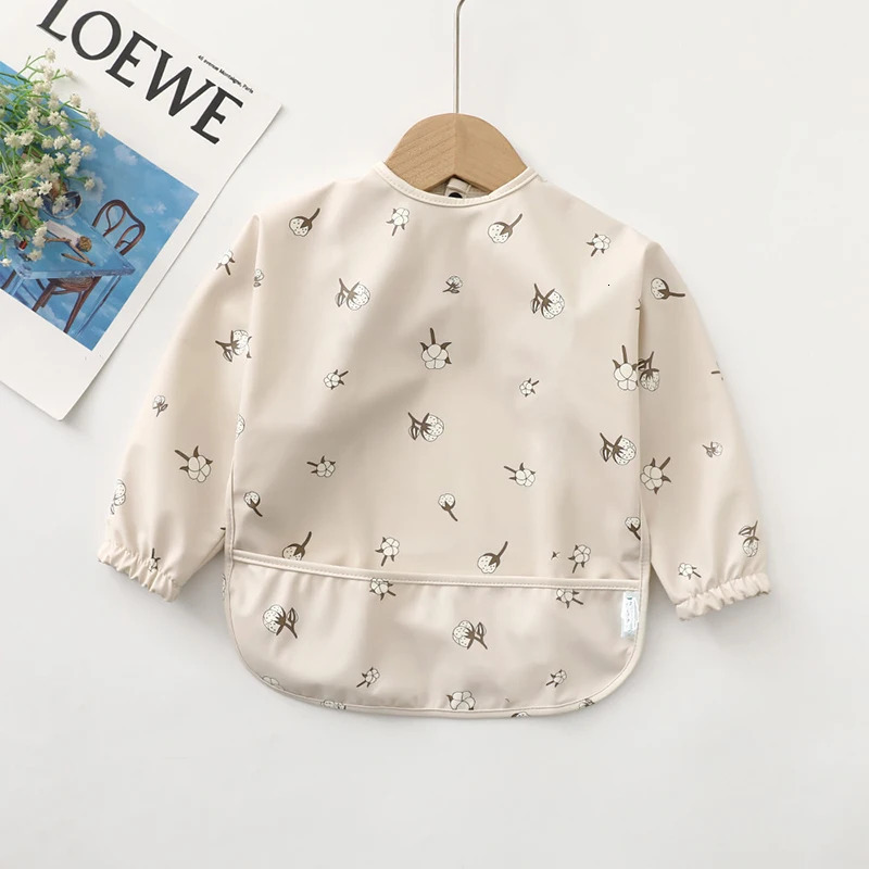Kids Baby Feeding Bibs Waterproof Long Sleeve Apron with Pocket Toddler Burp Cloth Boys Girls Anti-dirty Art Smock Baby Stuff 250407