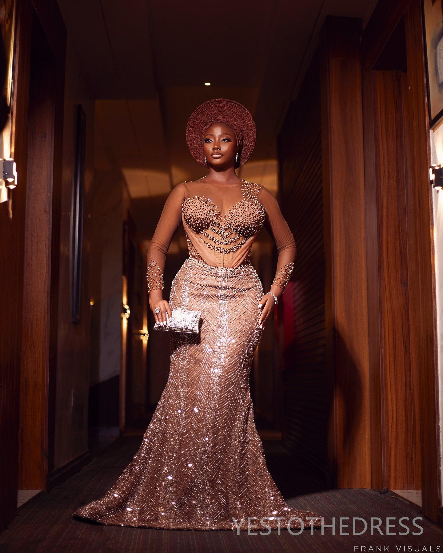 2025 Plus Size Aso Ebi Brown Prom Dress Mermaid Prom Dresses Evening Formal Gowns For Special Occasions Sheer Neck Beaded Lace Birthday Second Recepti