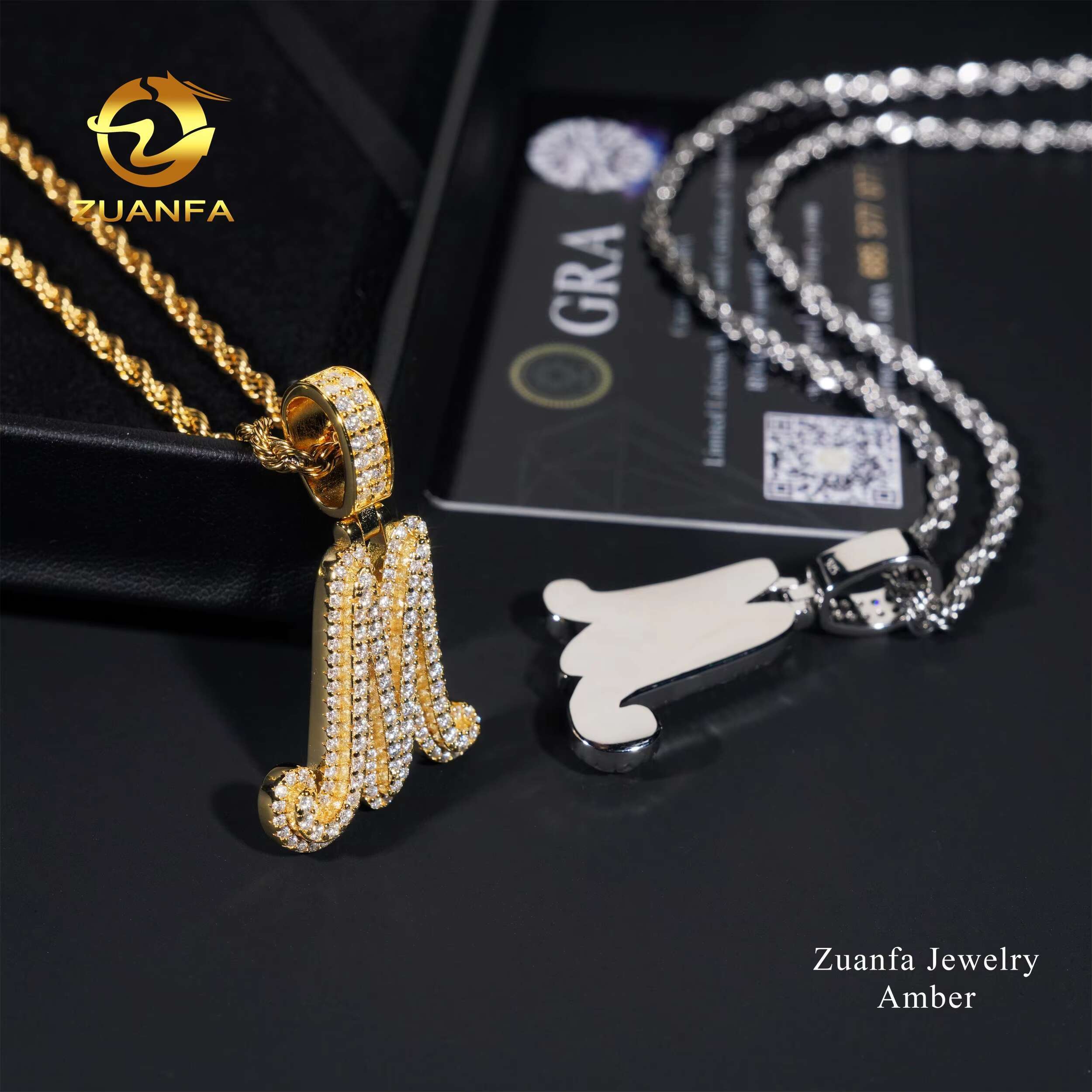 Wholesale Price Hip Hop Jewelry Women Men Necklace Vvs Moissanite Diamond Iced Out White Gold Plated Moissanite Letter Pendant