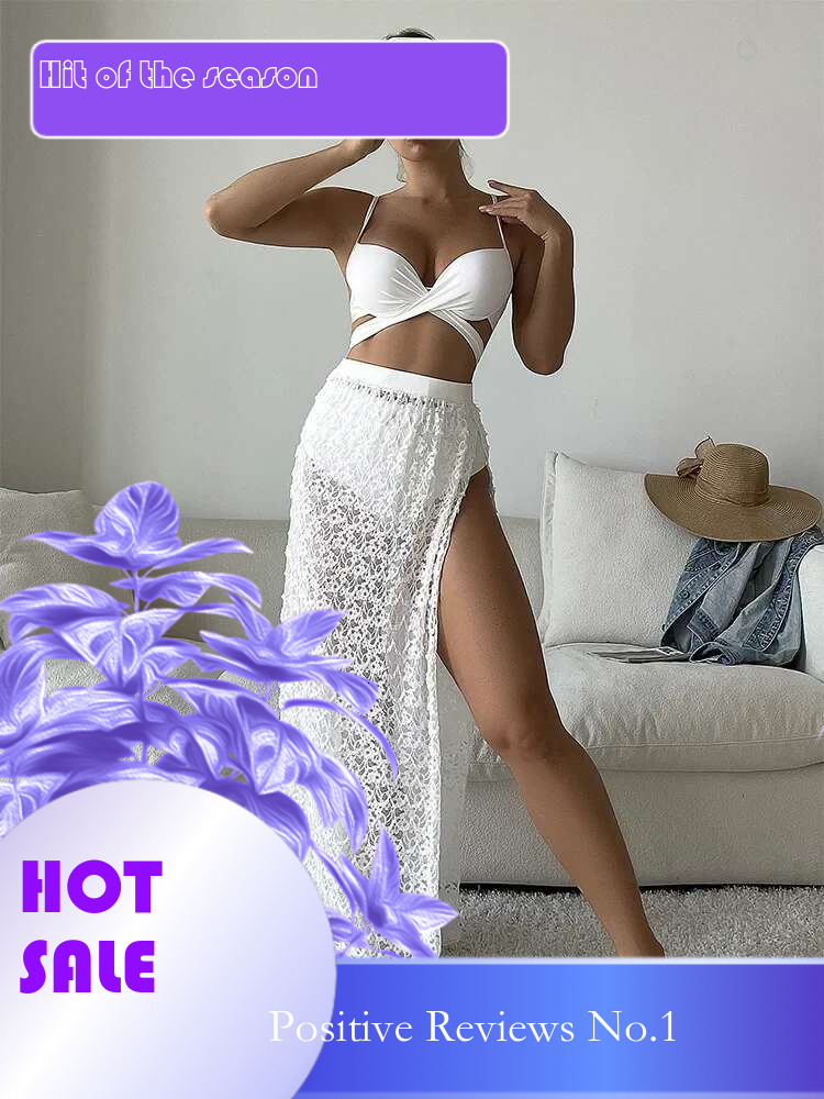 Dongdumaoyi Sexy White Pieces Skirt Bikinis Set Women Black Push Up Criss Cross Underwire Swimsuit Lace Cover Ups High Waist Swimwear