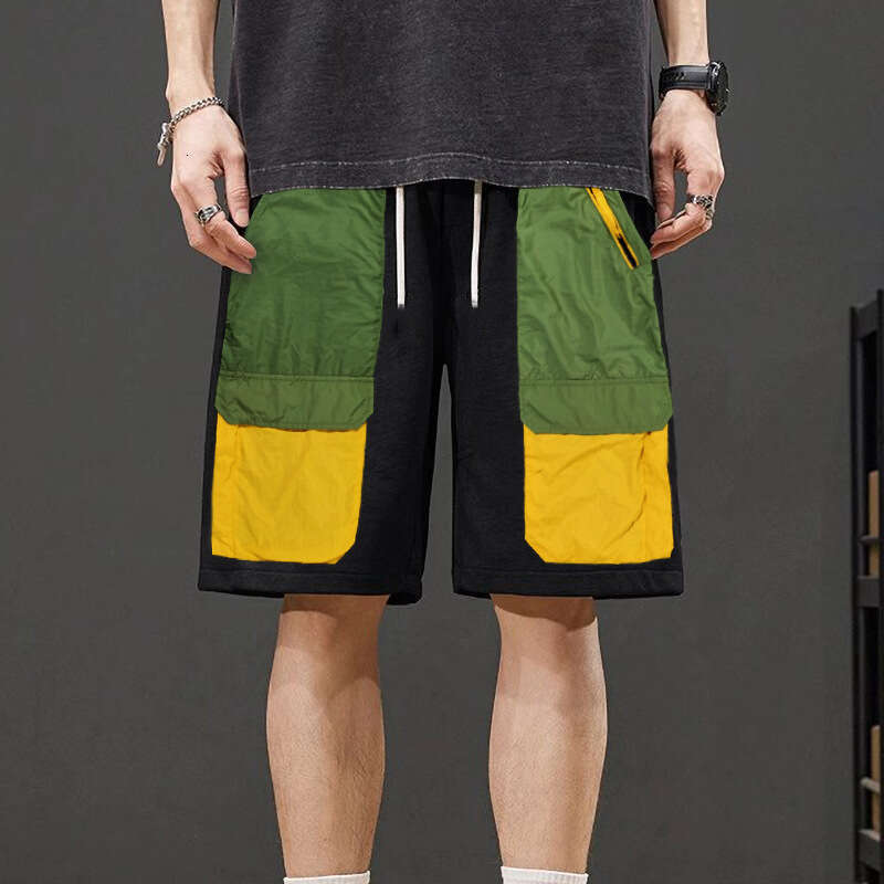 Casual T-Shirt Trendy Brand Summer New Men's Shorts, Casual Loose Five Quarter Pants, Color Blocked Fat Plus Size, Chubby Guy Mid Pants