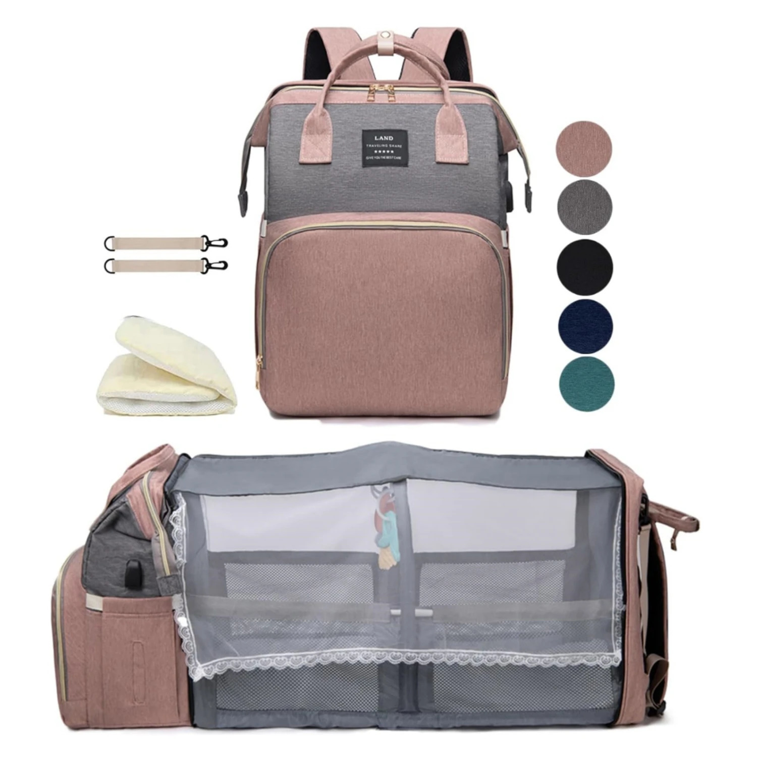3 In 1 Foldable Baby Diaper Bags Backpack Waterproof Large Capacity Baby Travel Crib Bed Portable Maternity Mommy Baby Nappy Bag 250407