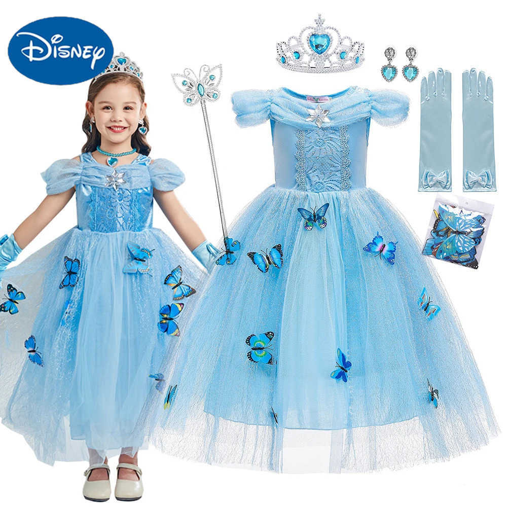 Disney Off Shoulder Blue Princess Dress for Kids Cosplay Cothing with Butterfly Toddler Birthday Party Prom Dresses Fancy Carnival Dres X250408