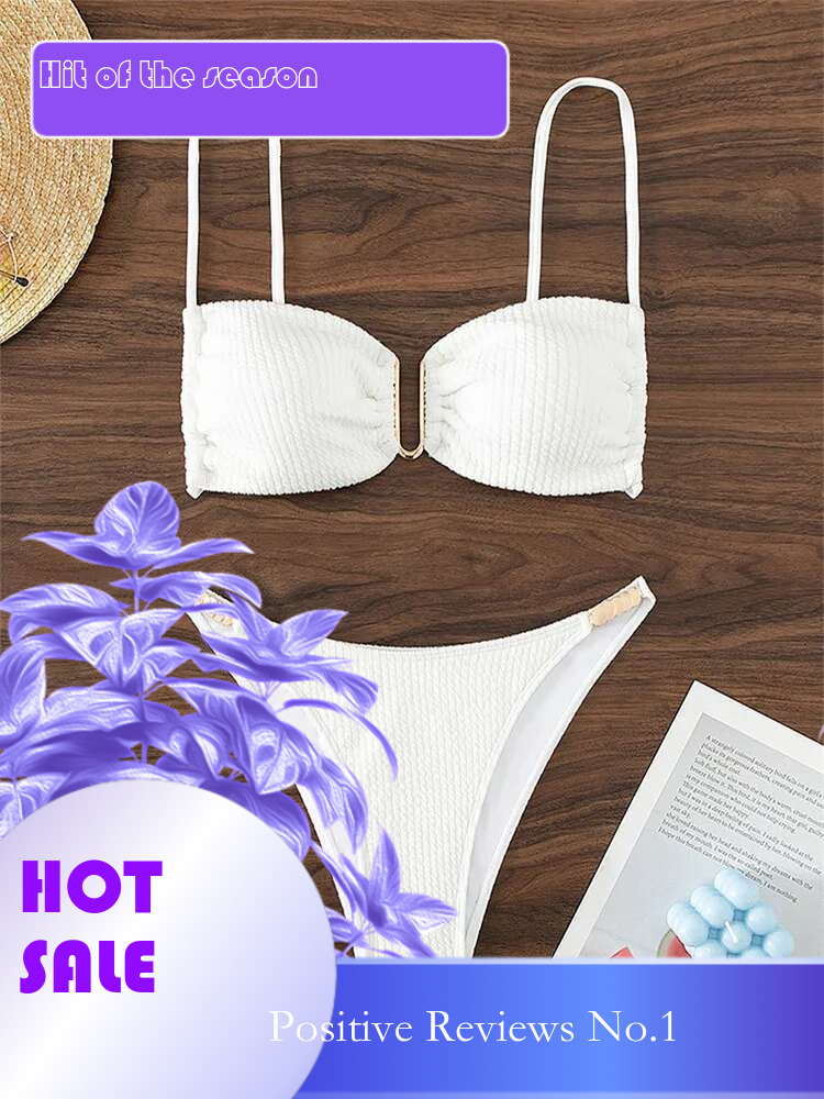 Dongdumaoyi Sexy U Neck Bikini Set Women Solid White Black Push Up Pleate Micro Swimsuit Brazilian Cut Out Bathing Suit Thong Swimwear
