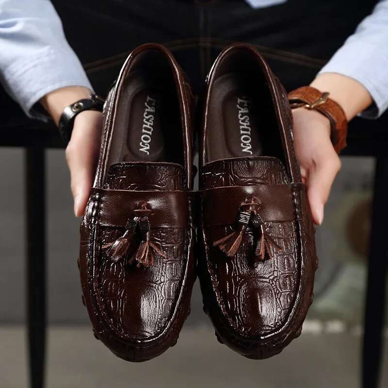 Men's Loafers Casual For Men Moccasins Leather Slip On Boat Handmade Driving Shoes Male Brand Crocodile Style