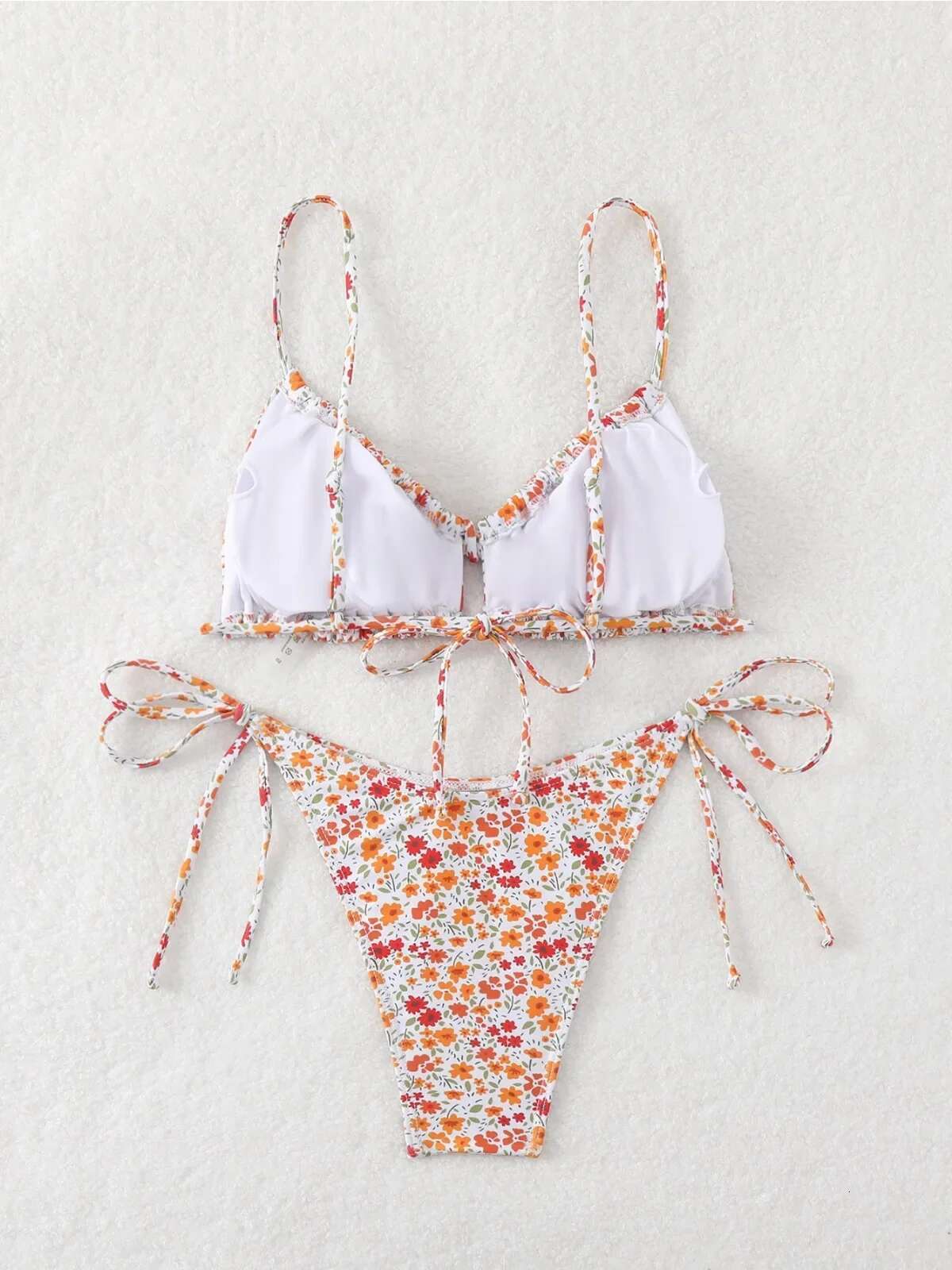 Dongdumaoyi Floral Print Two Piece Swimsuit For Women Sexy Drawstring Pleated Bra Push Up Bikini Set Beach Vacation Bathing Suit New