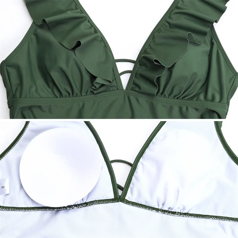 Maternity Swimsuits One Piece Cute Ruffle Pregnancy V-Neck Bathing Suits Lace-up Backless Swimwear Outfit 250407