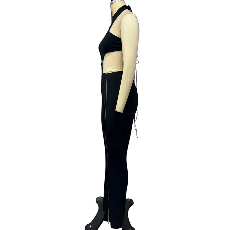 Wefads Jumpsuit Women Fashion Sexy Solid Sleeveless Halter Neck Backless Lace Up Nipped Waist Hollow Out Romper Streetwear 250407