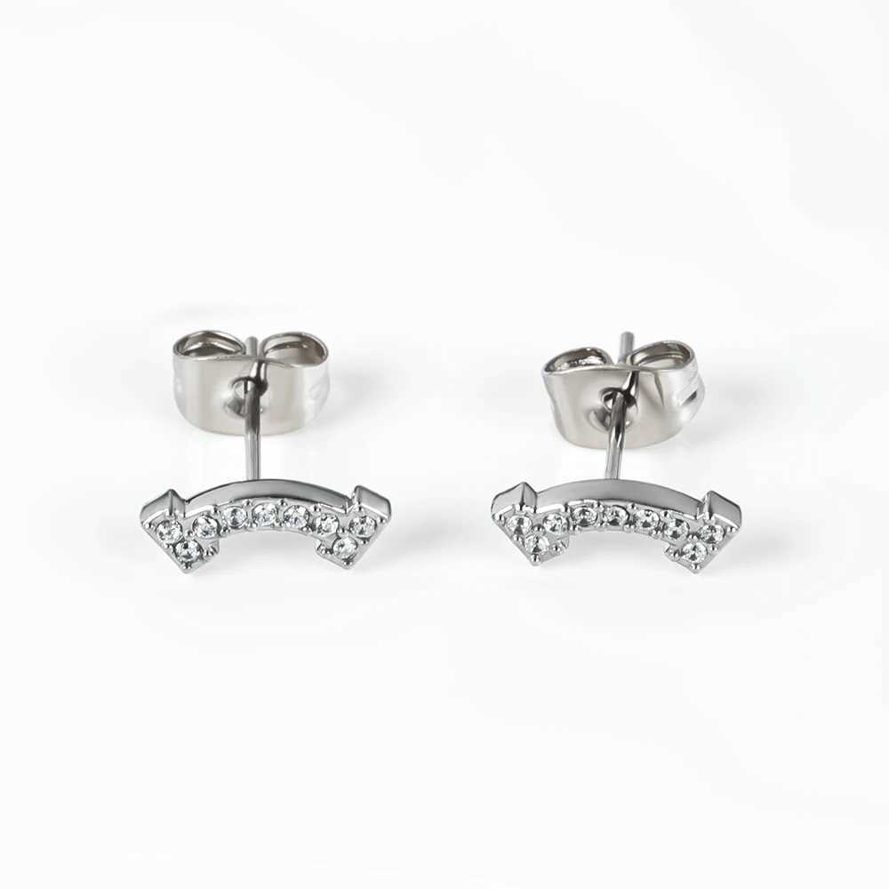 1 Pair of Stainless Steel Versatile and Minimalist Zirconium Inlaid Smile ear Studs EarringsC250407