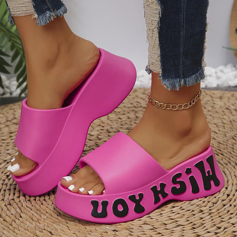 Fashion Letter Print Platform Slippers Women EVA Soft Thick Bottom Wedge Sandals for Woman Summer Non Slip Outdoor Beach Slides 250408